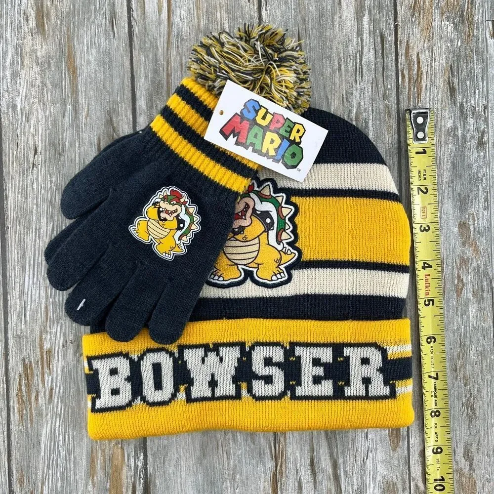 Boys Super Mario Bowser Beanie Hat and Gloves 2-Piece Set